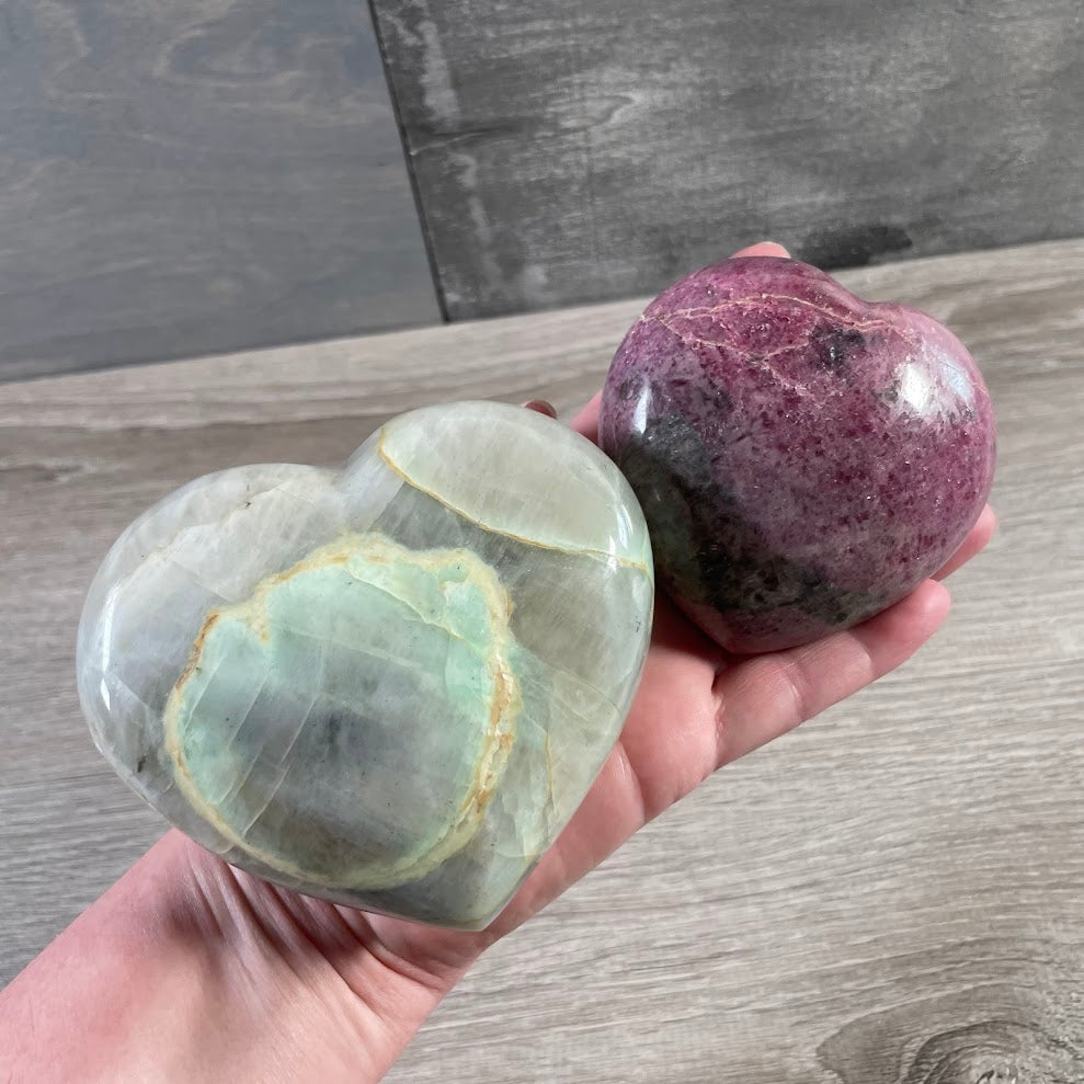 Heart shaped crystal stones sold by the ounce for retail displays