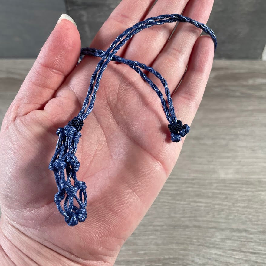 Blue adjustable cord crystal holder necklace for gemstones