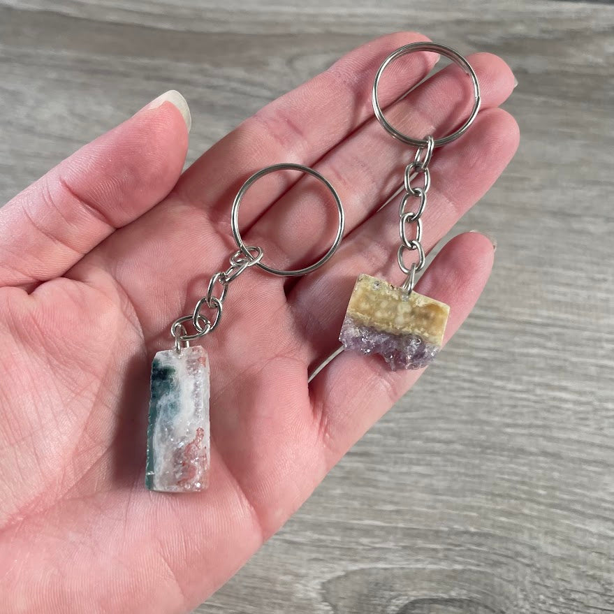 Amethyst Druze Slab Keychain – Natural Raw Crystal Keyring