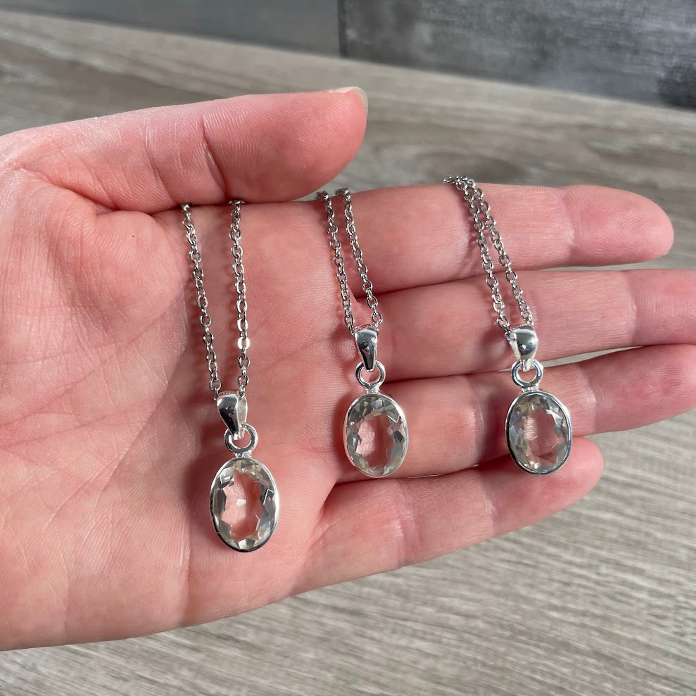 clear quartz sterling silver gemstone pendants for boutique retailers with stainless steel chain