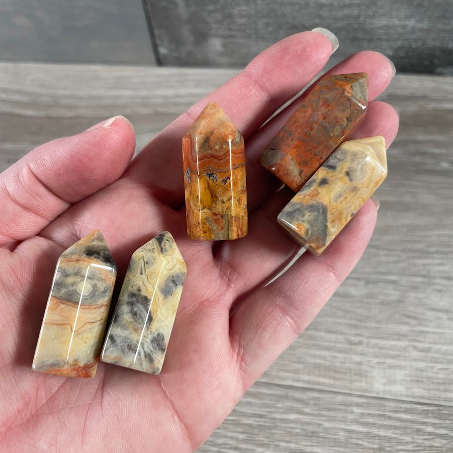 Crazy Lace Agate small crystal obelisk for energy work and display