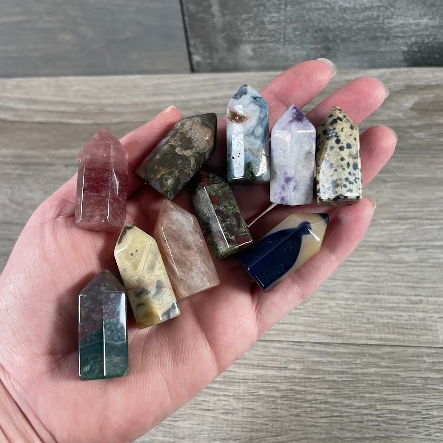Assorted bulk gemstone small chubby tower for crystal and metaphysical shops