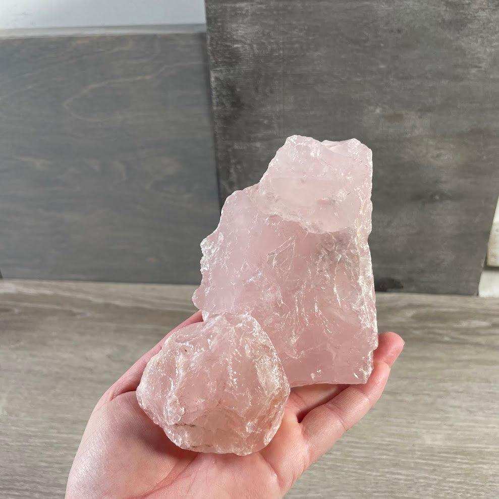 Natural raw rose quartz chunks in bulk with soft pink crystal color for rock shops
