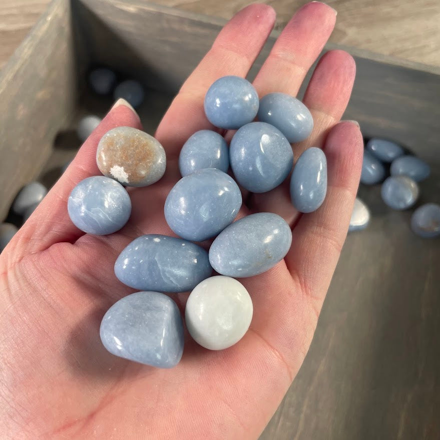 Angelite tumbled stones soft blue – bulk 1 lb