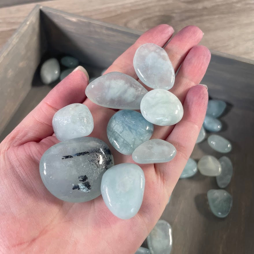 mixed size aquamarine tumbled stones bulk