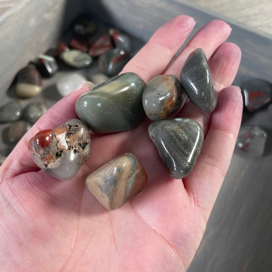 African Bloodstone Tumbled Stones - 1 LB Bulk Crystal Lot