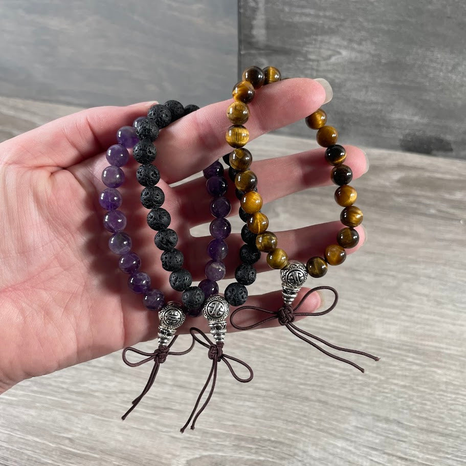 Gemstone mala style bracelet for yoga and meditation