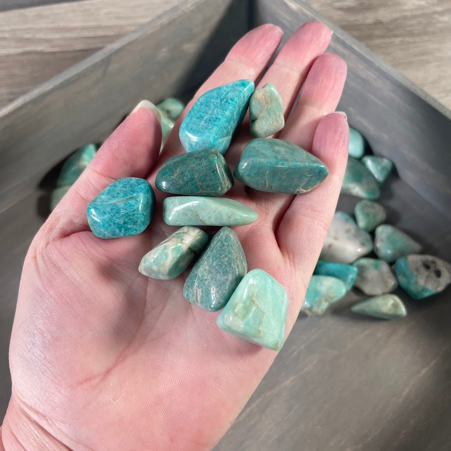 Bulk amazonite tumbled stones for healing and crafting