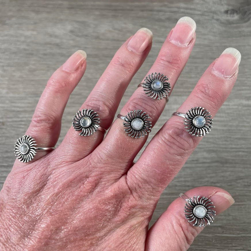 Gemstone Flower Rings – Assorted Pot Metal Styles by Size