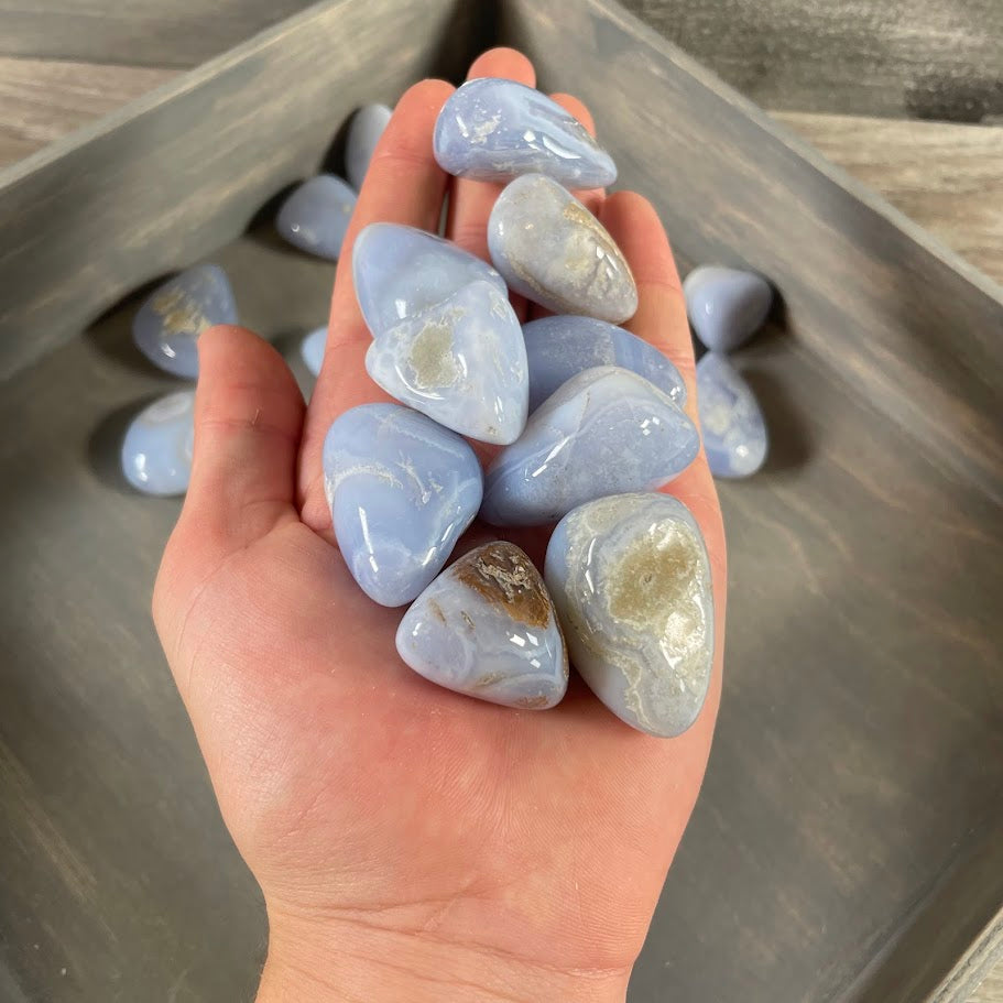 1 LB bulk Blue Chalcedony tumbled stones wholesale crystals