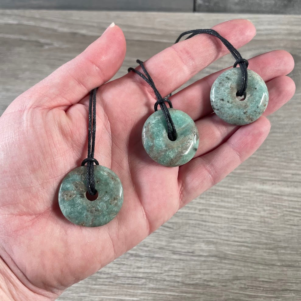Gemstone Donut Necklace with Adjustable Cord - Handmade