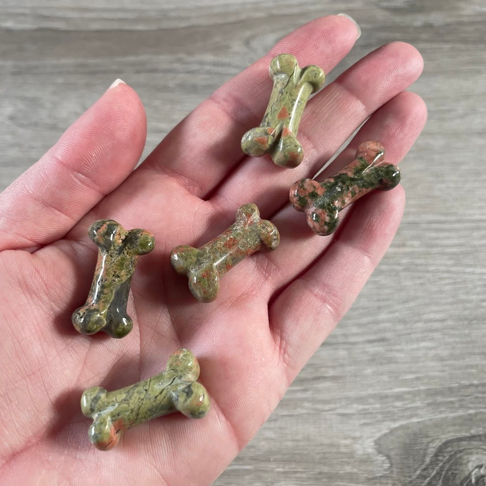 Gemstone Dog Bone Figurine –Small Crystal Carving, Gift Shop