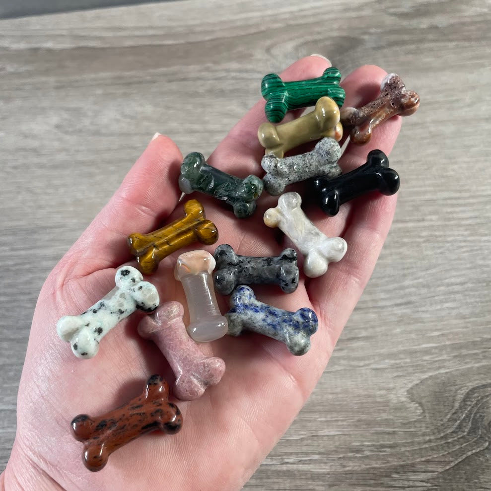 Assorted small gemstone dog bone figurine crystal carving
