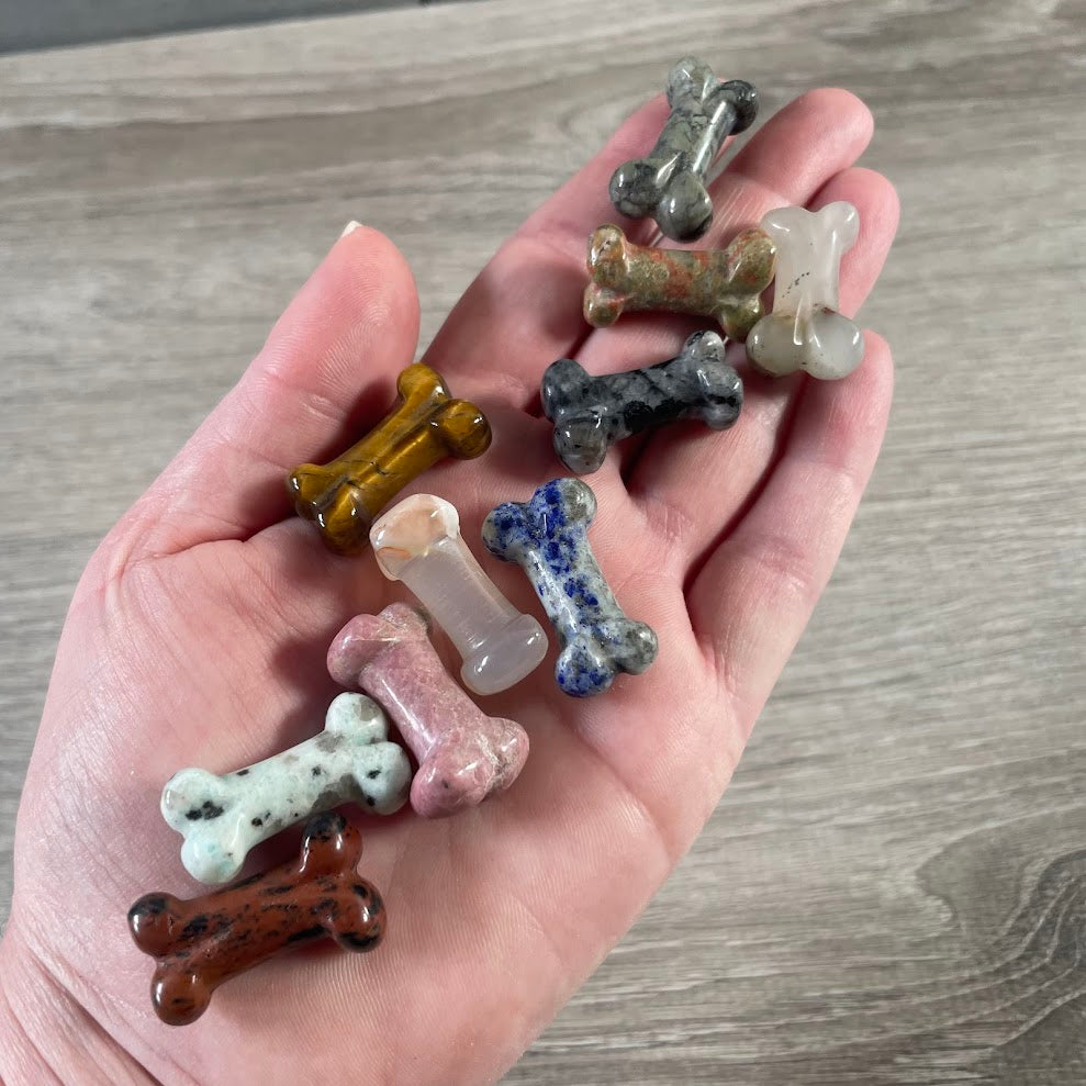 Small assorted gemstone dog bone figurine wholesale