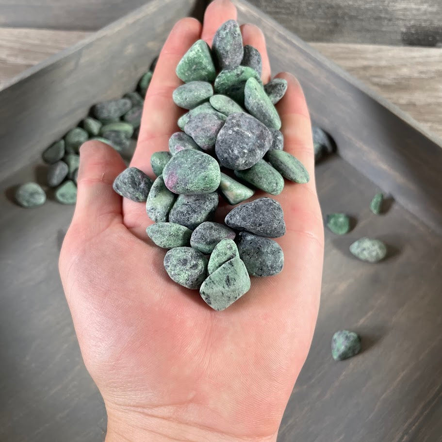 Ruby in Zoisite rough tumbled stones bulk 1 lb