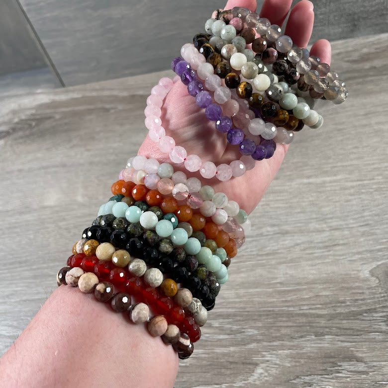 assorted gemstone polyhedral bracelet 8mm beads, wholesale