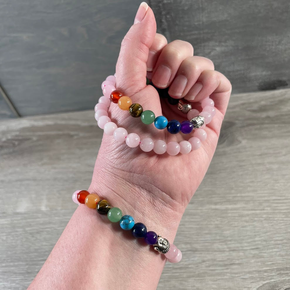 Rose quartz stone chakra bracelet wholesale metaphysical jewelry