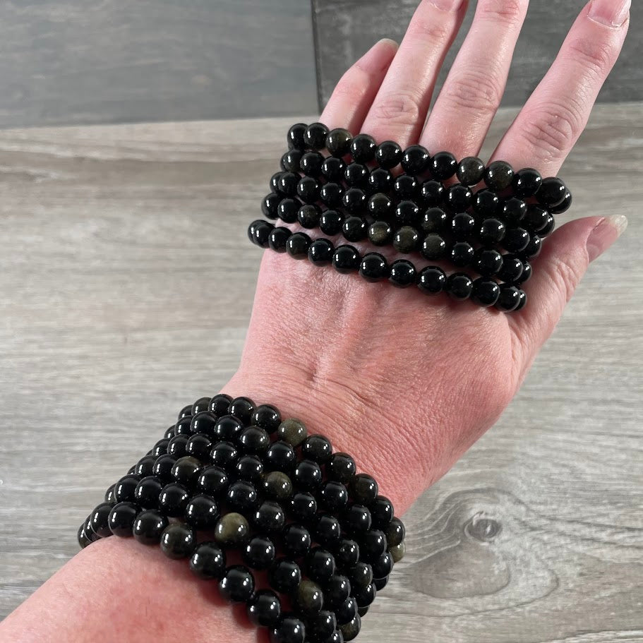 Sheen Obsidian stretch cord crystal bracelets wholesale 