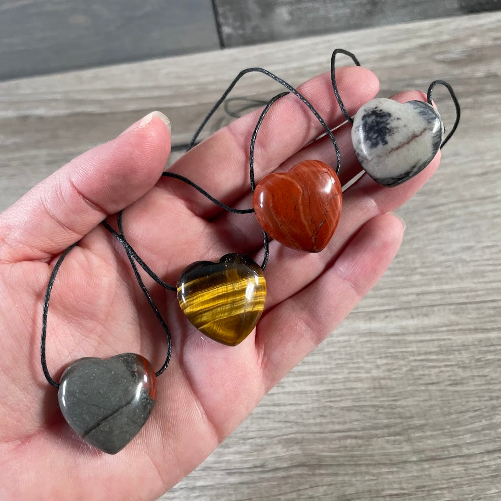 Assorted natural gemstone heart pendants wholesale – crystal heart jewelry strung
