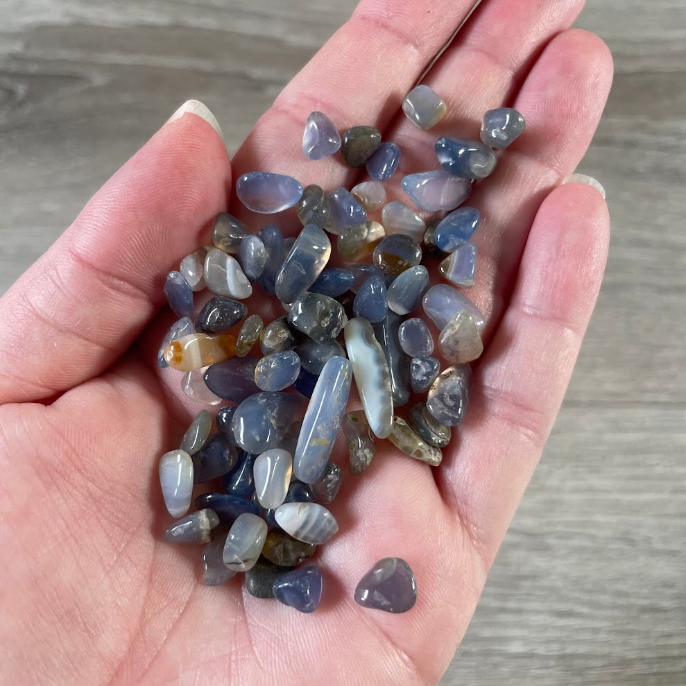 Blue agate wholesale gemstone chips for crafts, decor, and jewelry supplies