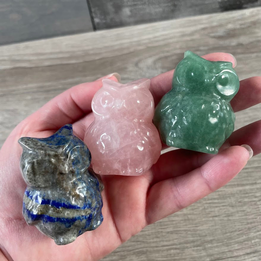 Assorted gemstone owl figurine carved from natural stone bulk wholesale