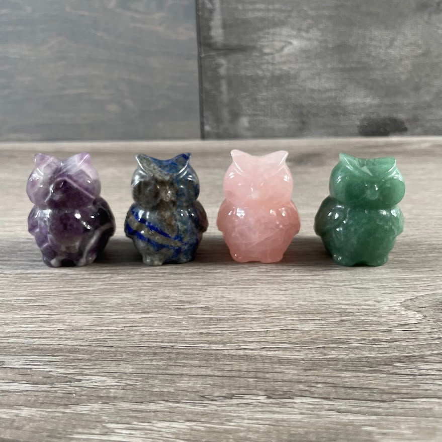 Assorted Gemstone Owl Figurine – Medium Carved Crystal Animal Statue for Gifts