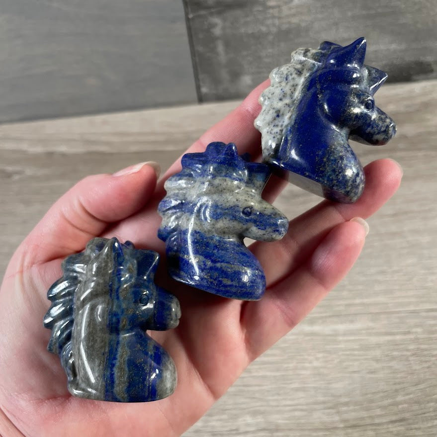 Lapis Lazuli gemstone unicorn figurine for metaphysical displays and fantasy décor bulk orders