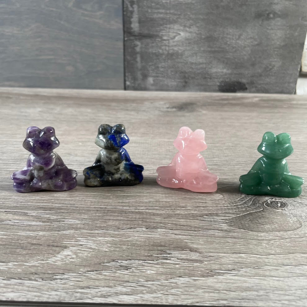 Crystal animal frog figurine made from assorted gemstones