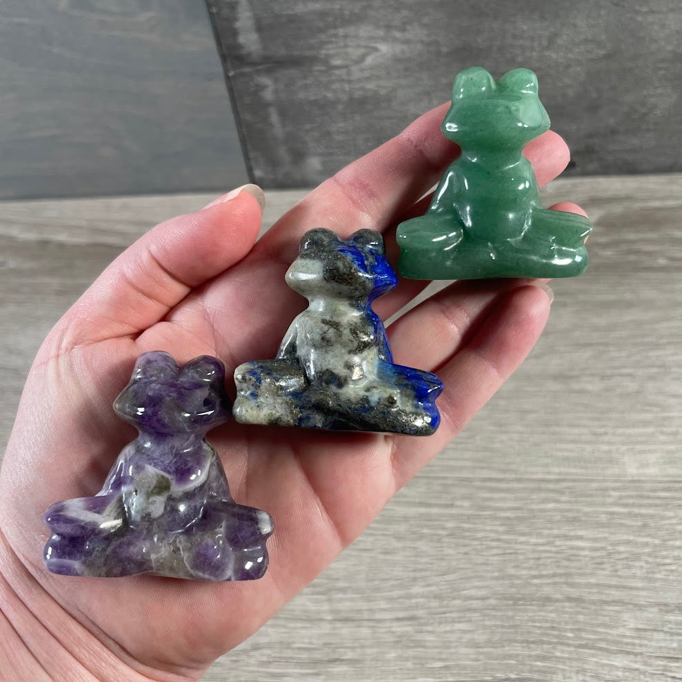 Assorted gemstone meditation frog figurine medium carved crystal animal wholesale