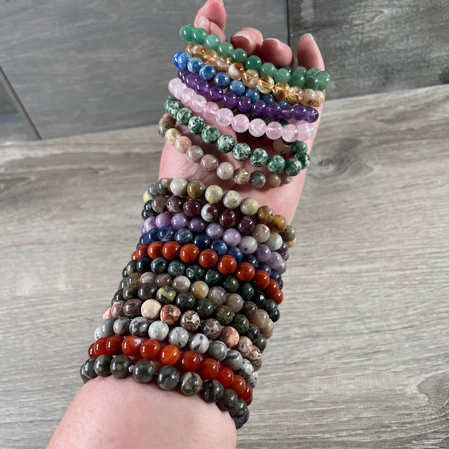 Assorted 6mm gemstone beaded stretch bracelet wholesale