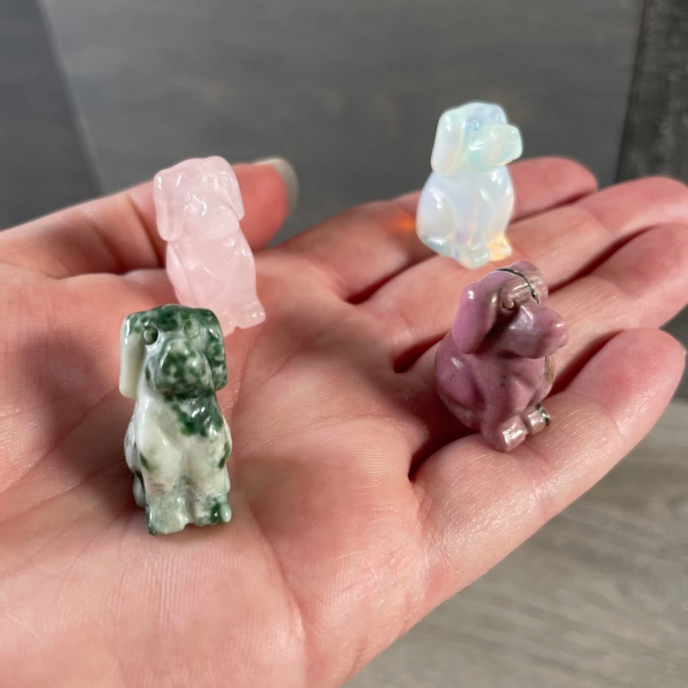 Dog Figurines Small Gemstone  –  Crystal Carvings for Retail