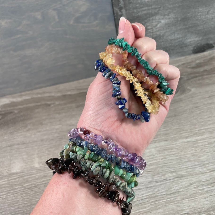 Assorted gemstone chip bracelets for metaphysical shops