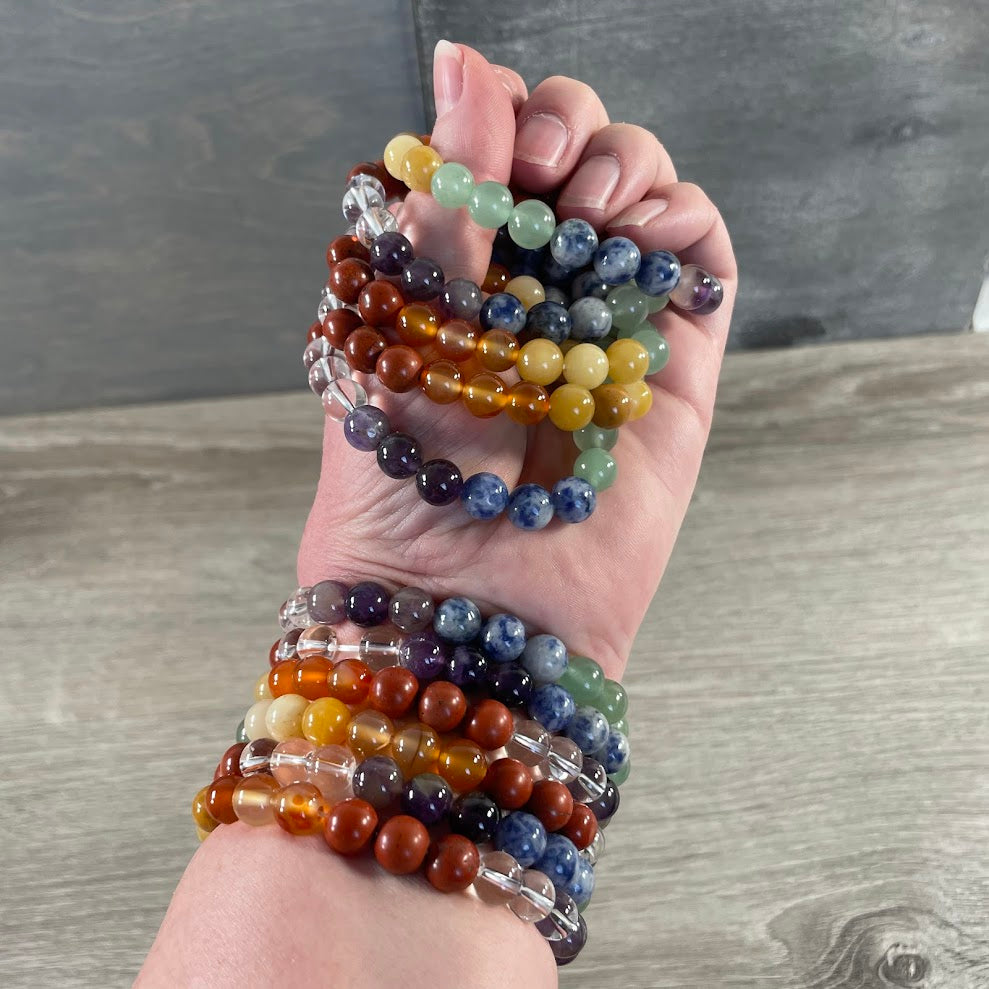 8mm Round Gemstone Beaded Bracelets – Assorted Crystals Bulk