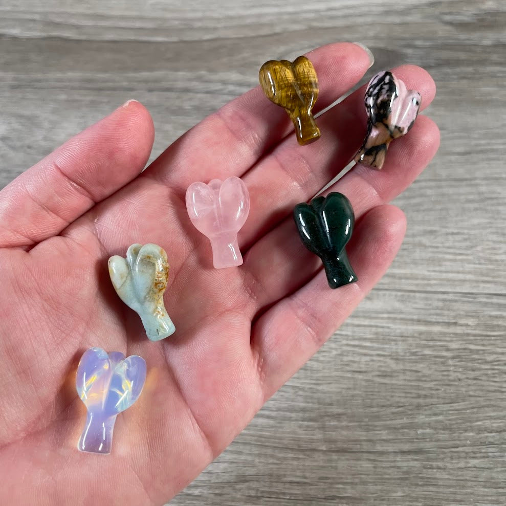Small Gemstone Angel Figurines | Mini Crystal Guardian Angels for Gifts, Spiritual Décor