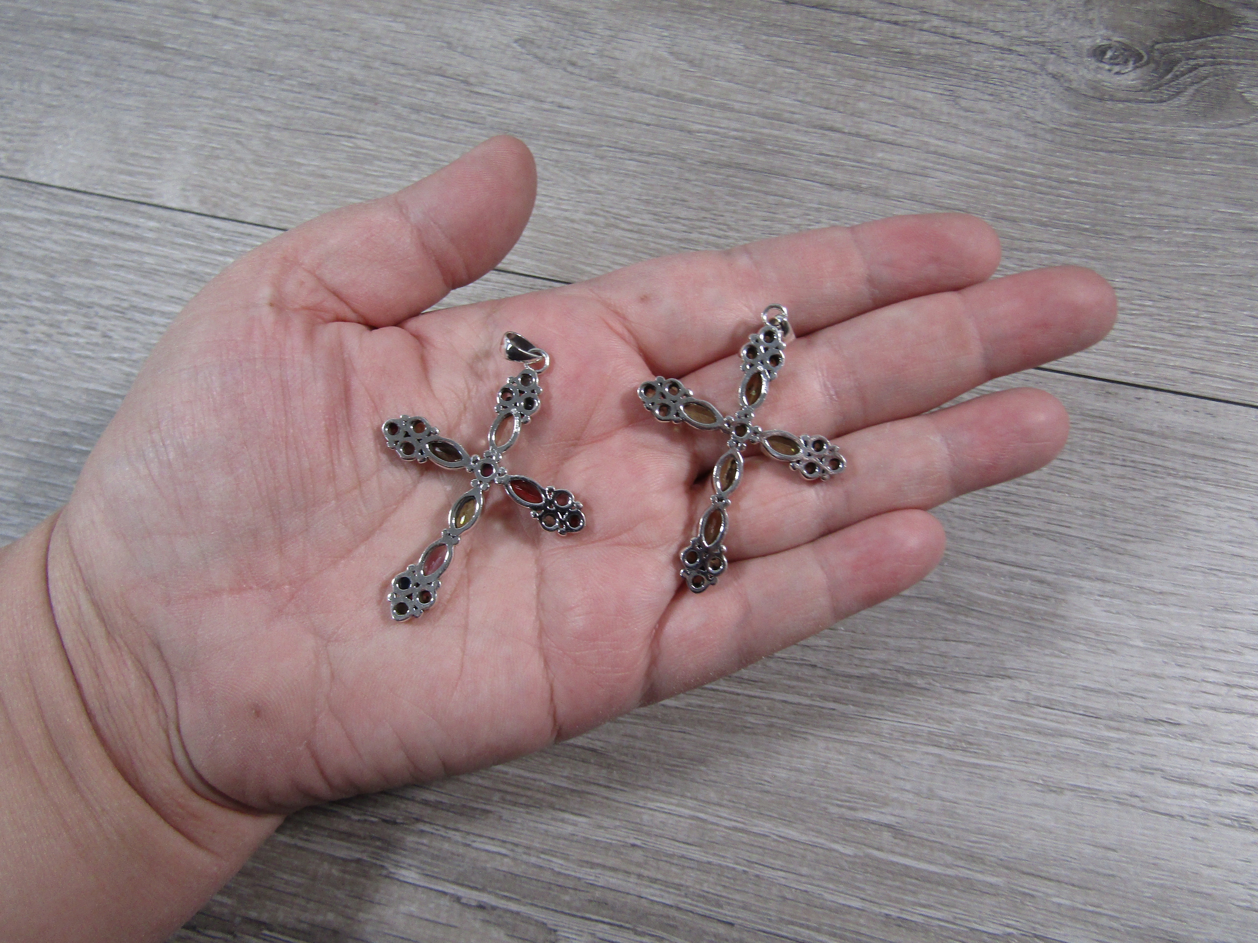 Sterling Silver Cross Pendant with Accent Stones