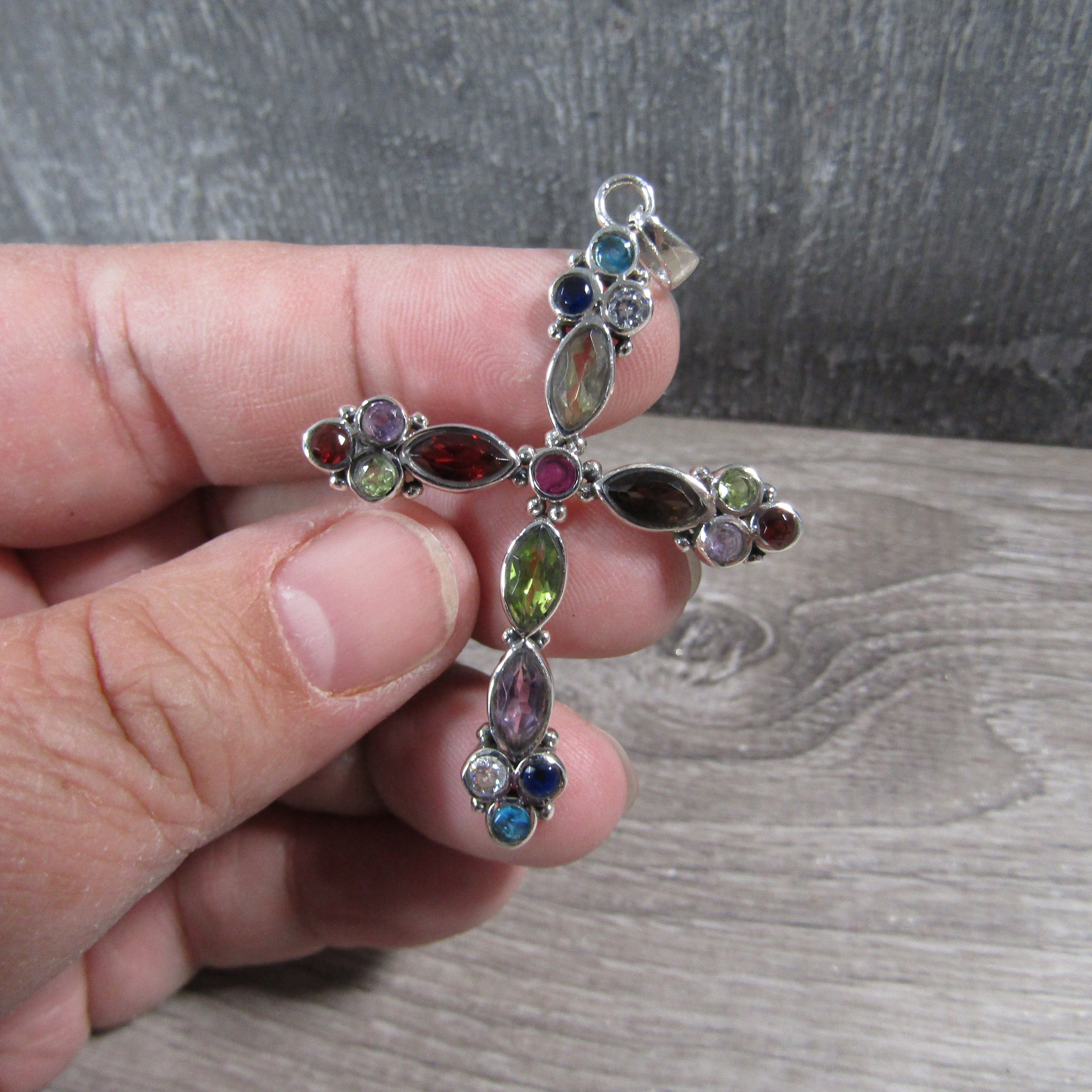 Sterling Silver Cross Pendant with Accent Stones