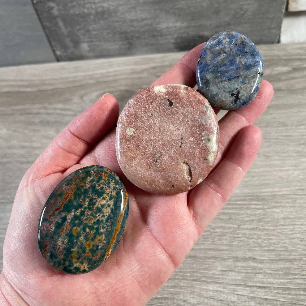 Gemstone oval flat disks for crystal and metaphysical shops in assorted gemstones