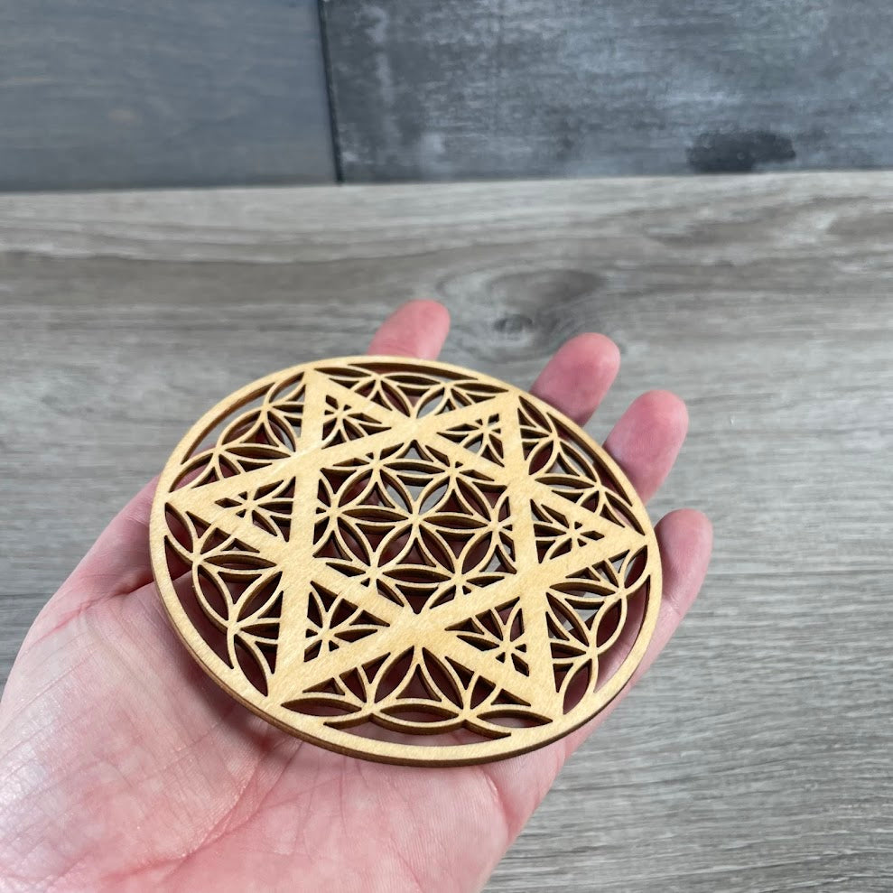 Wood Crystal Grid Plate for – Sacred Display for Crystals