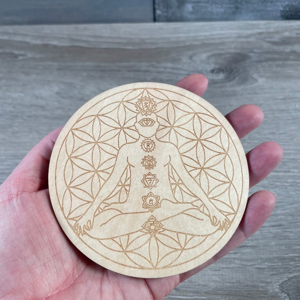 Wood Crystal Grid Plate for – Sacred Display for Crystals