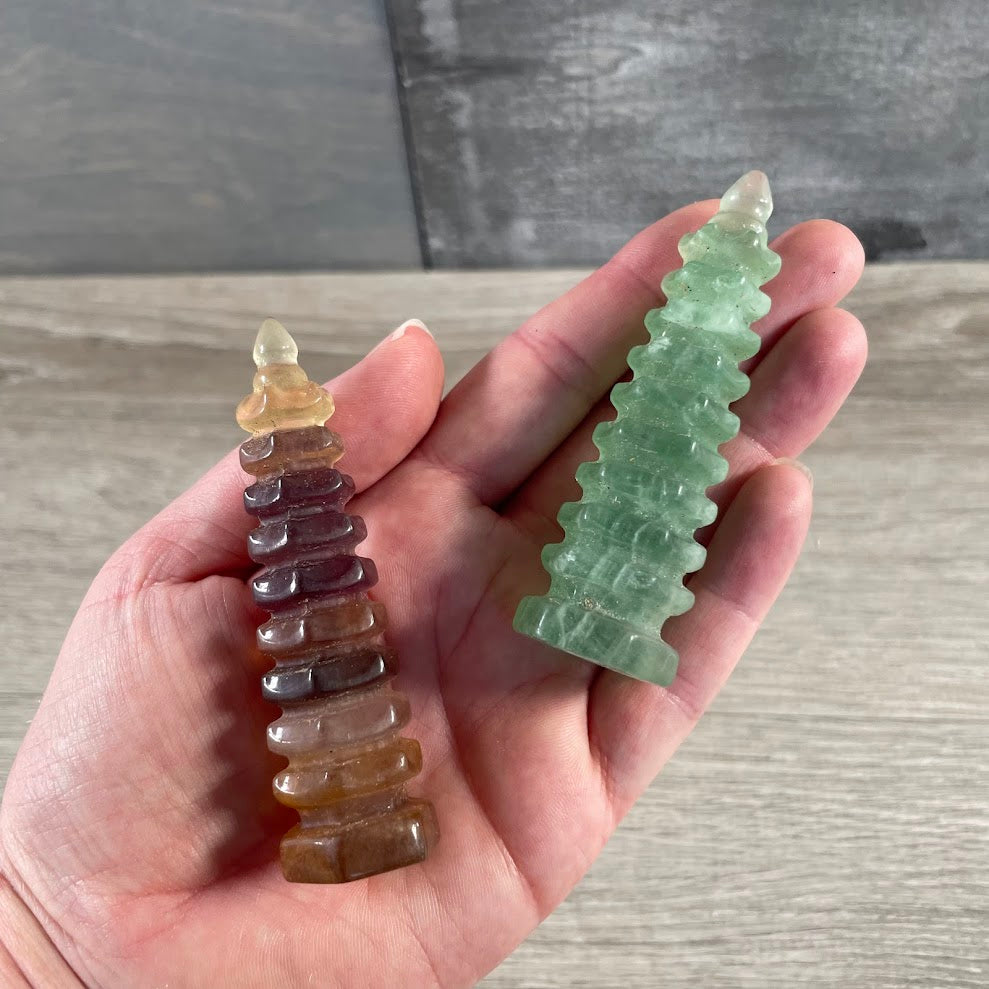 Natural Fluorite Wisdom Tower Close Up for spiritual shops