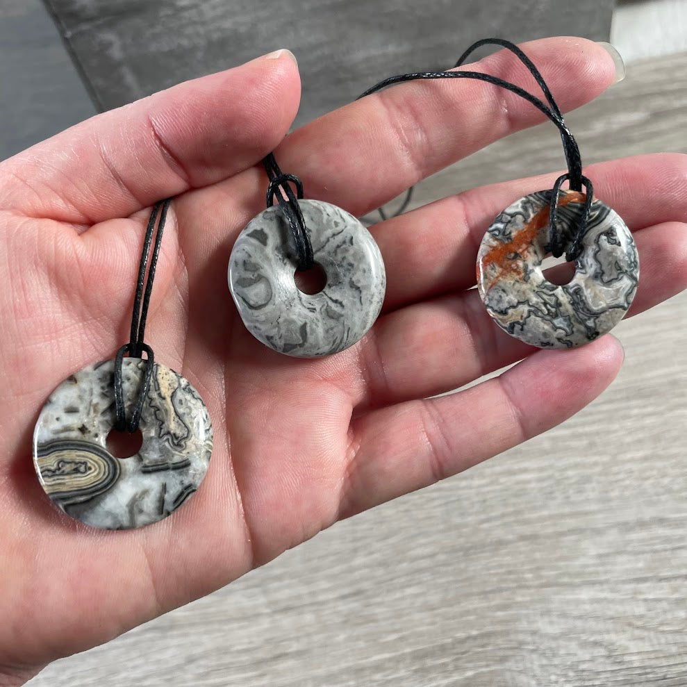 Donut Pi Stone 30mm Gemstone Pendant –  Strung or Plain