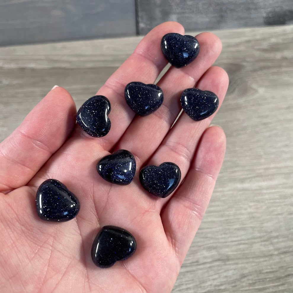 Blue goldstone bulk crystal heart cabochons polished
