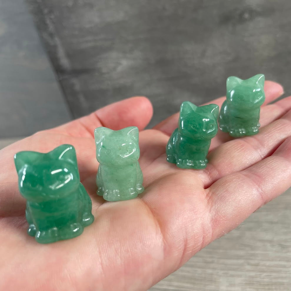 Small Gemstone Cat Figurine – Carved Crystal Animal Statue