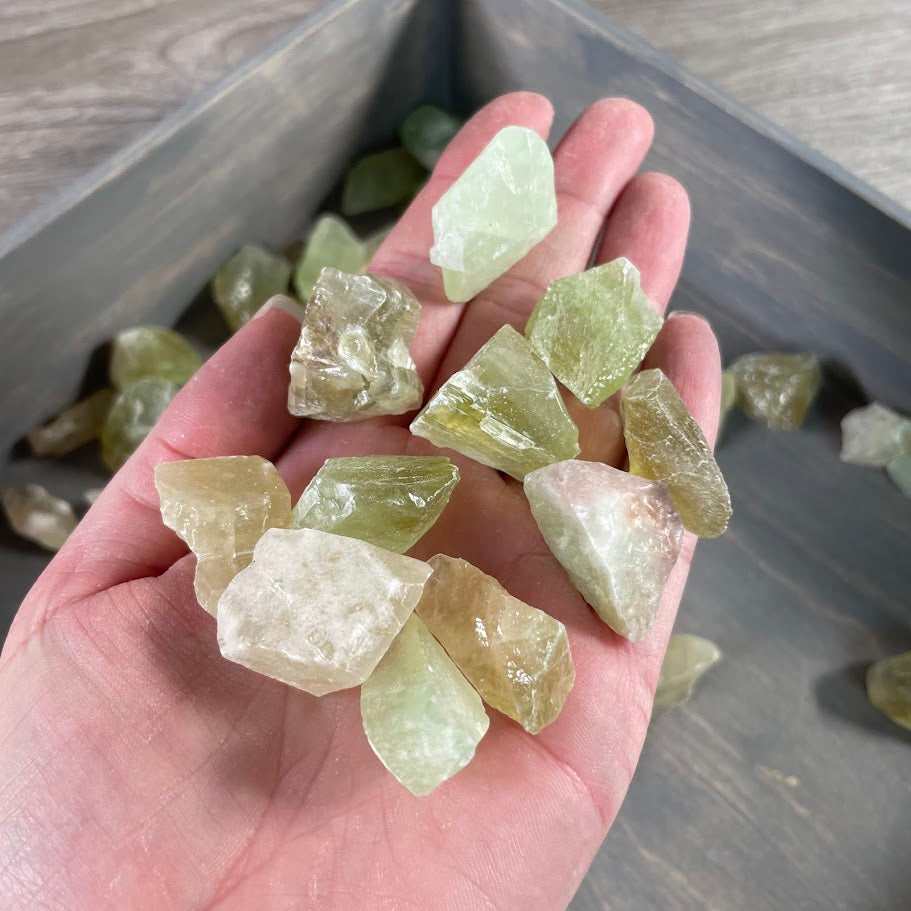 Raw Green Calcite pieces for metaphysical stores