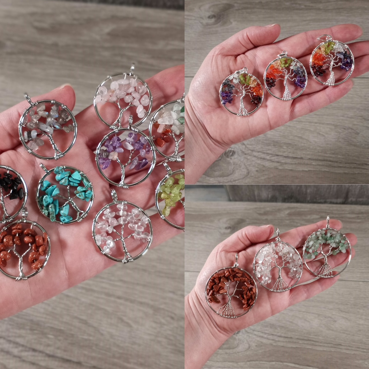 Gemstone Pendants Tree of Life with Pot Metal