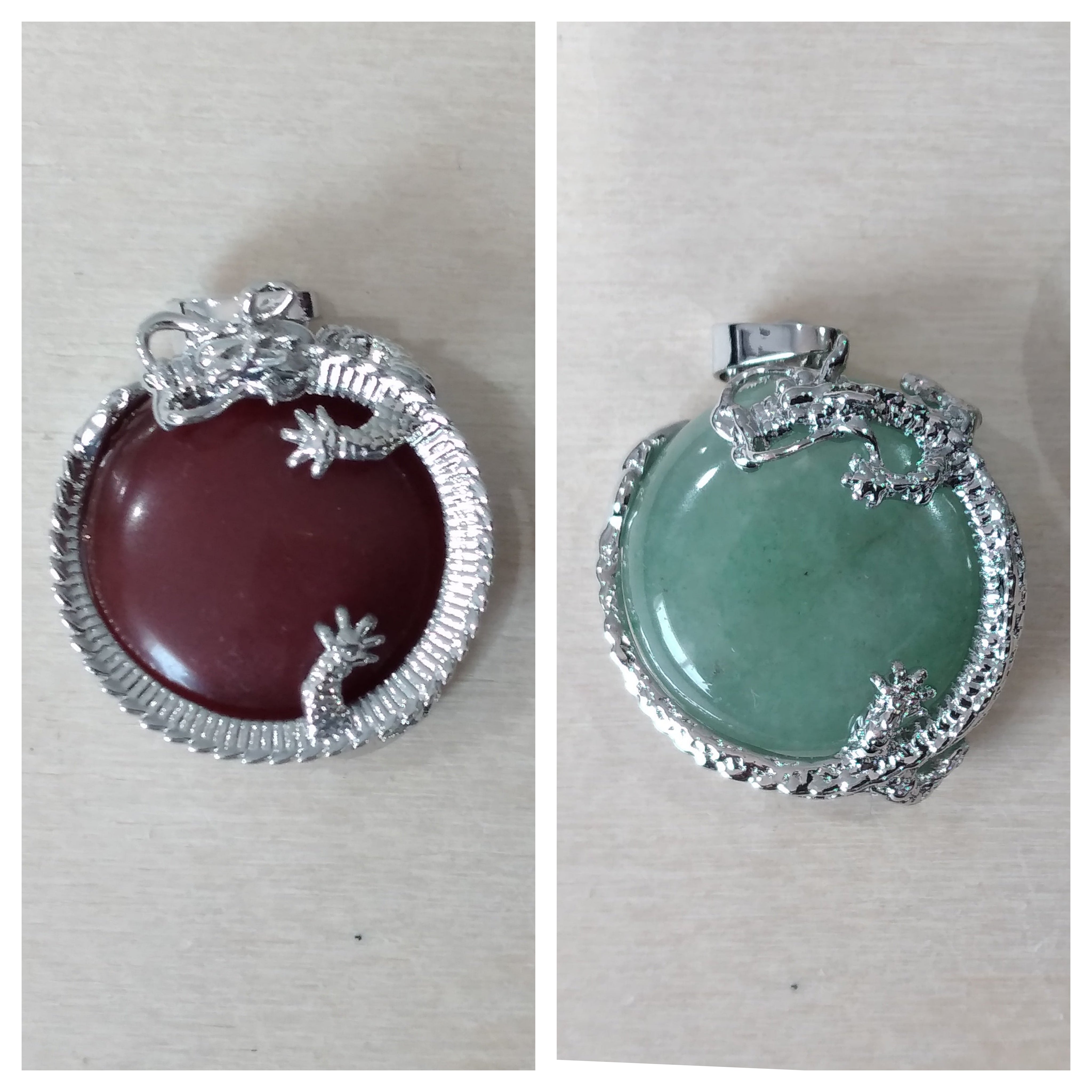 Gemstone Round Dragon Pendant