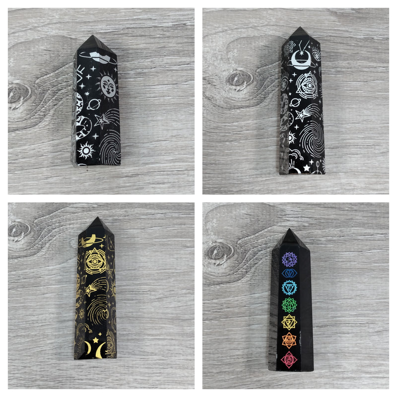 Etched Black Obsidian Obelisk- Various Styles