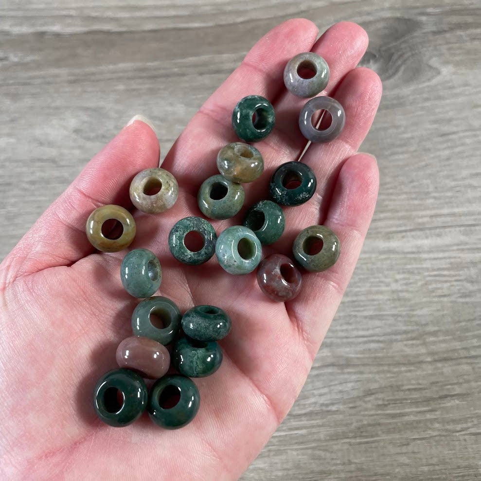 Indian Agate large hole spacer bead, jewelry supply