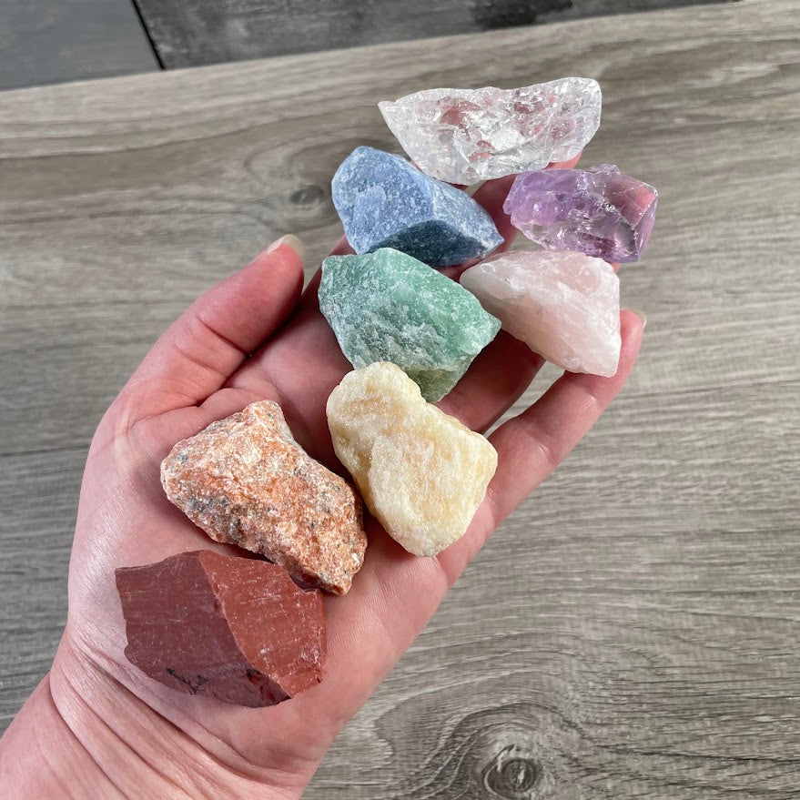 Rough chakra crystal set with natural stones for reiki healing and chakra balancing