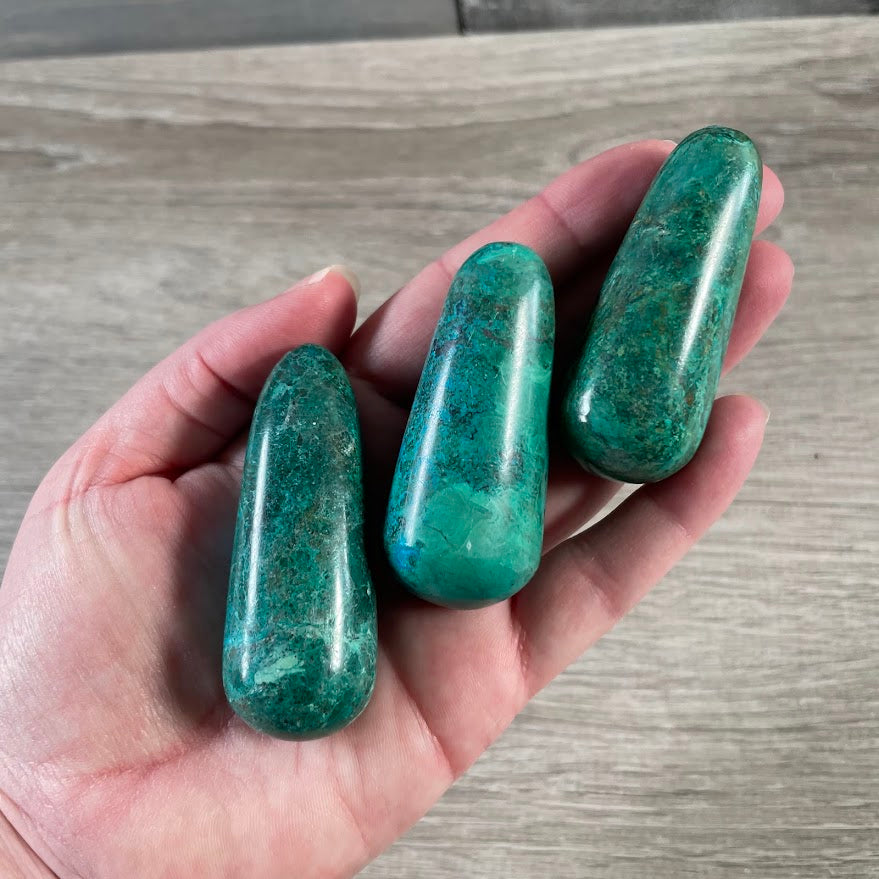 Polished Chrysocolla crystal wand for wholesale metaphysical shops